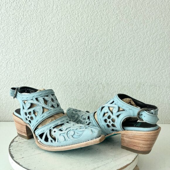 Lane Robin Mule Blue Cowboy Boots Womens 8 Cowgirl Western Leather Short Ankle - Picture 1 of 13